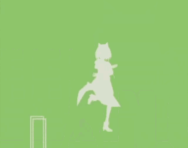 Green and white bob-haired cat girl break dances in a green background